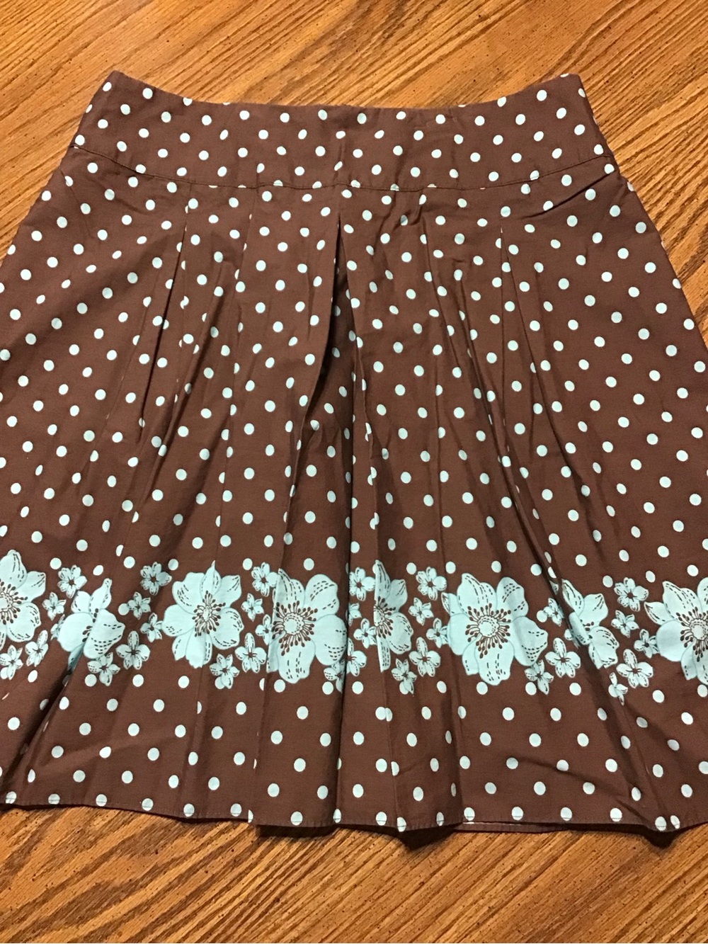 Cato Brown Polka Dot & White Floral Circle Skirt